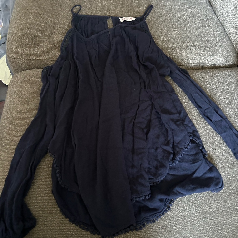 Navy blue off the shoulder long sleeve shirt